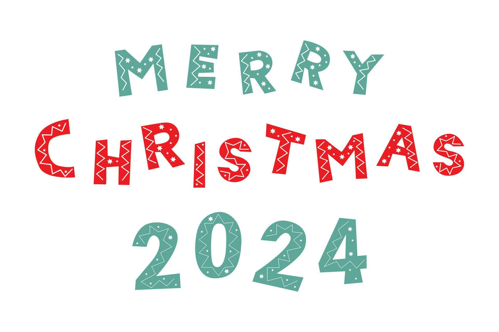 Merry Christmas 2024 lettering blue and red in cut paper and
