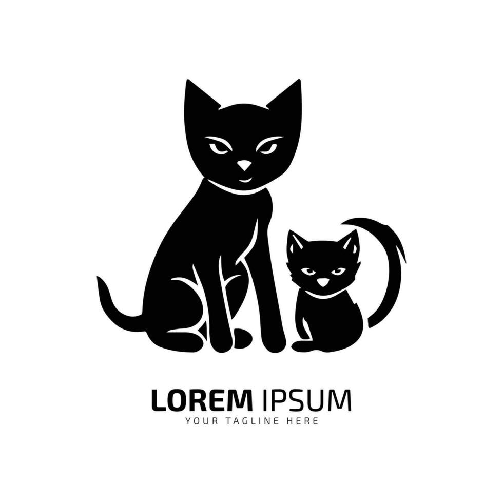 minimal and abstract logo of cat icon with child cat vector silhouette isolated design