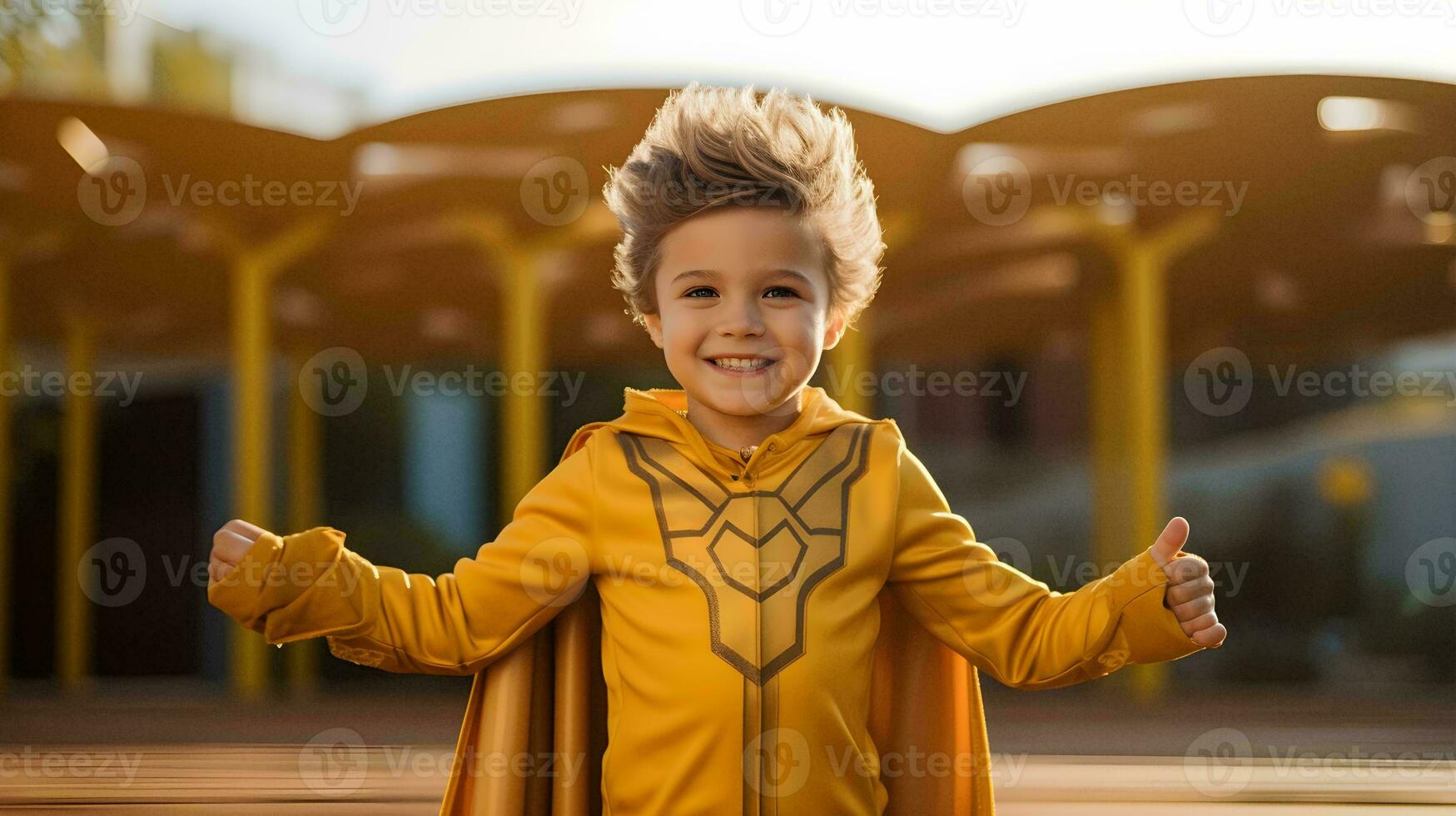 a little boy in a yellow superhero costume  ai generative photo