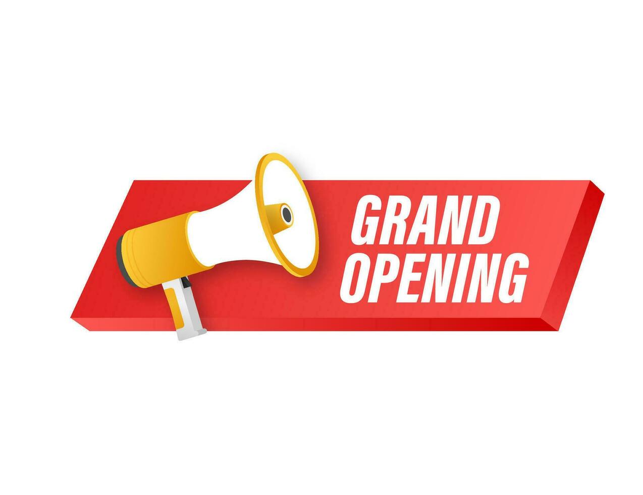 Megaphone label with grand opening. Megaphone banner. Web design. Vector stock illustration