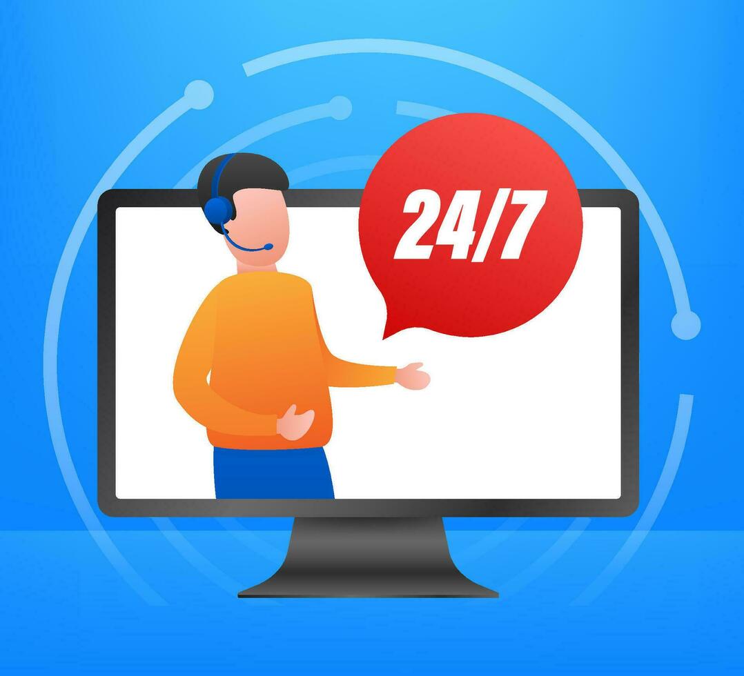 Customer service 24 7. Call center landing page. Online support center, assistance. Vector stock illustration