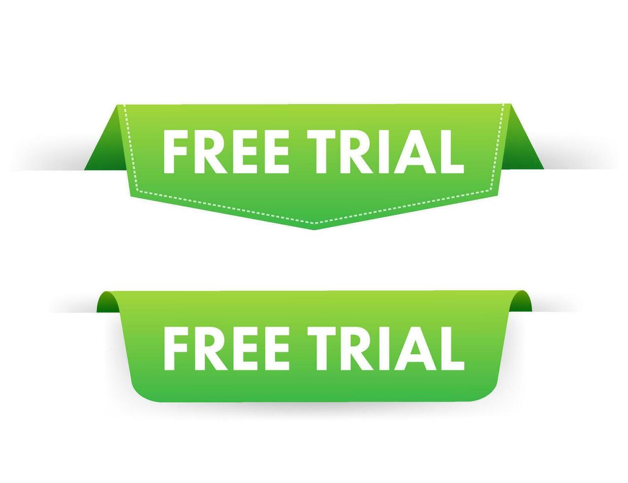 Free trial flat banner on white background. Product advertising. Web design. Symbol, sign. Vector stock illustration