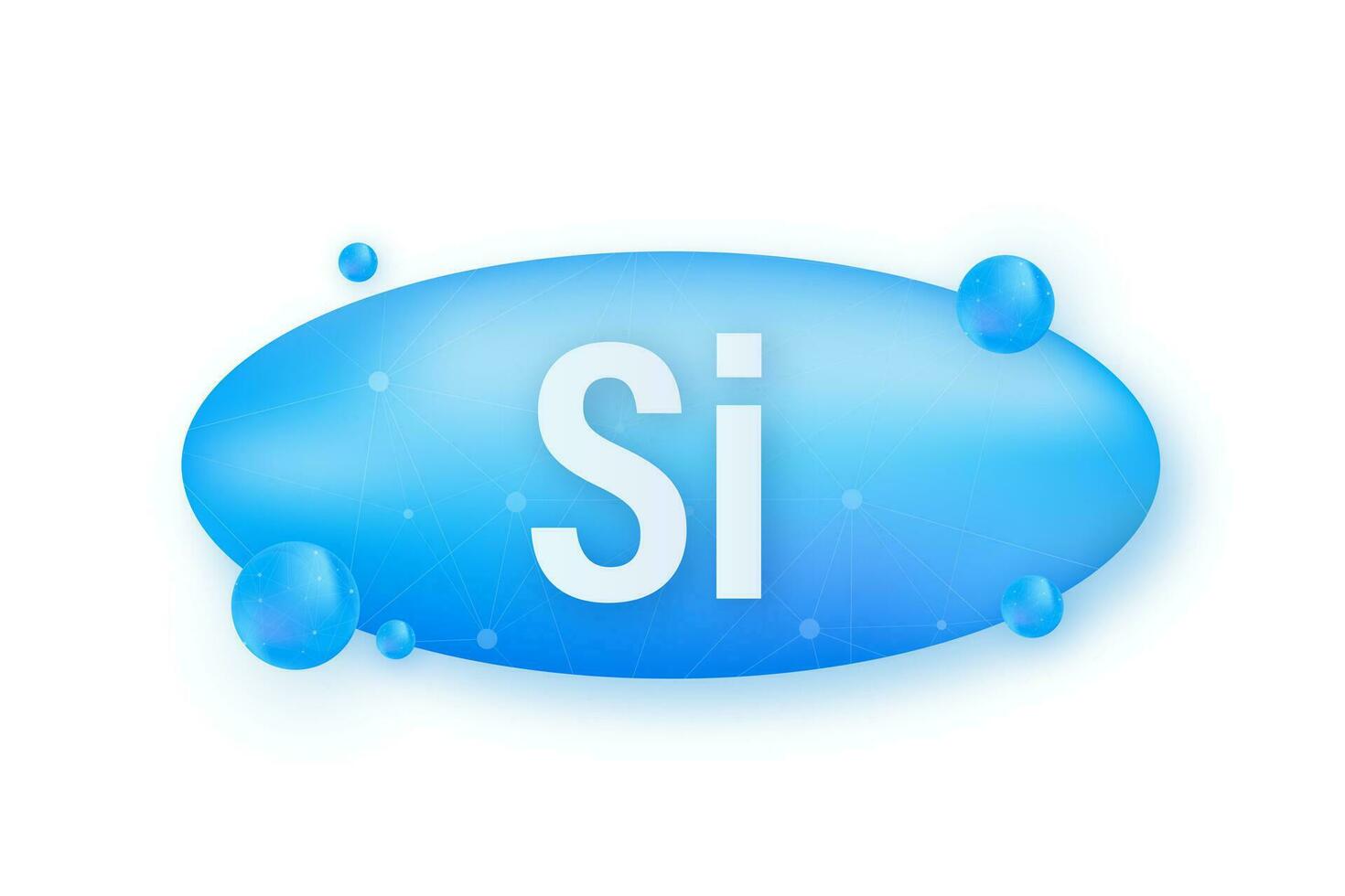 Mineral Si Silicium blue shining pill capsule icon. Substance For Beauty. Silicium Mineral Complex vector