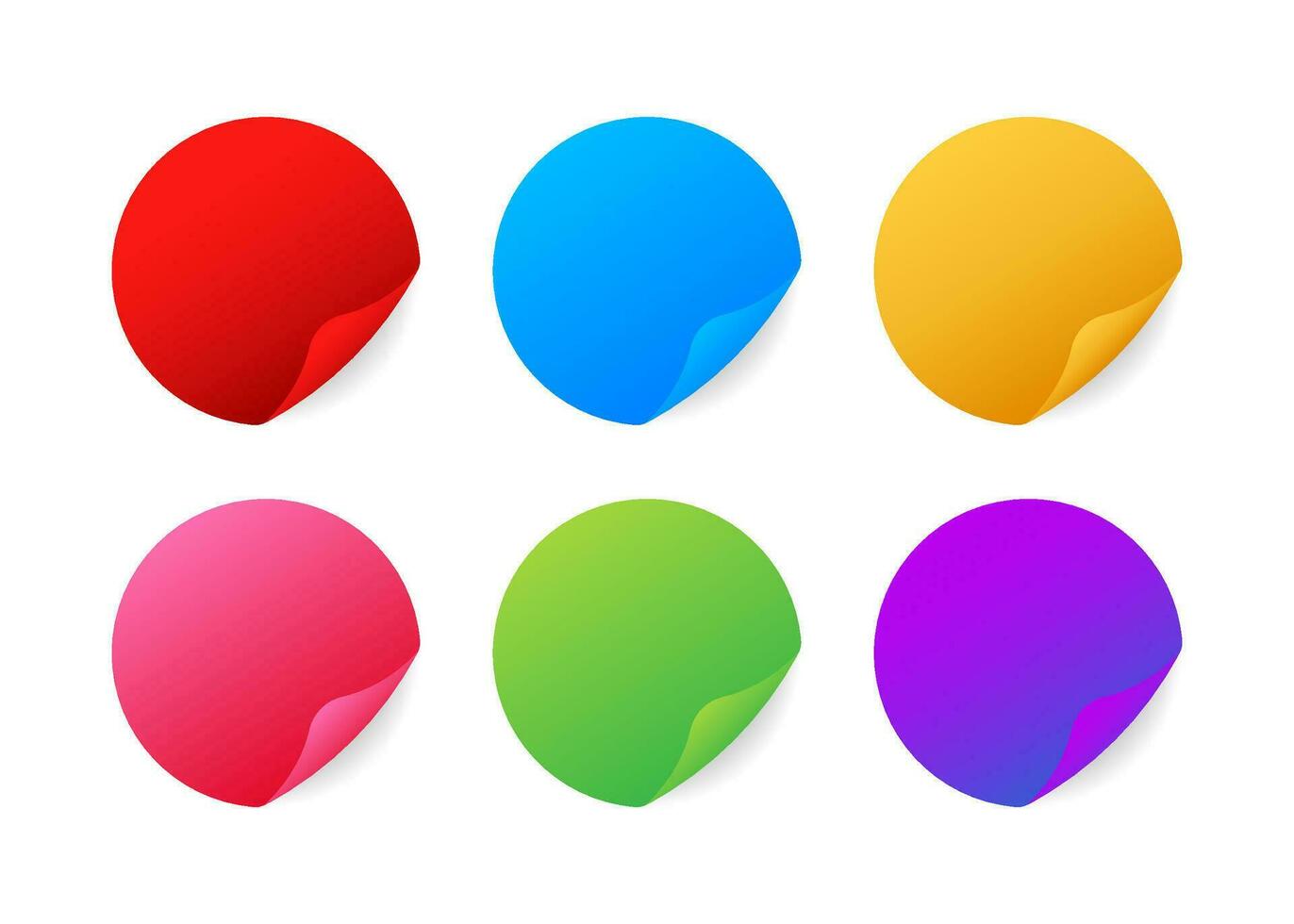 Realistic stickers. Round multicolored stickers with folded edges. Vector stock illustration