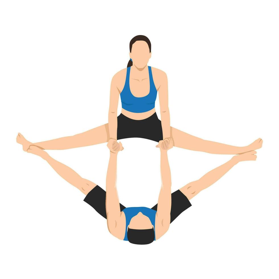 Young couple doing acro yoga. Acro yoga concept. Pair yoga. Yoga flexibility class workout vector