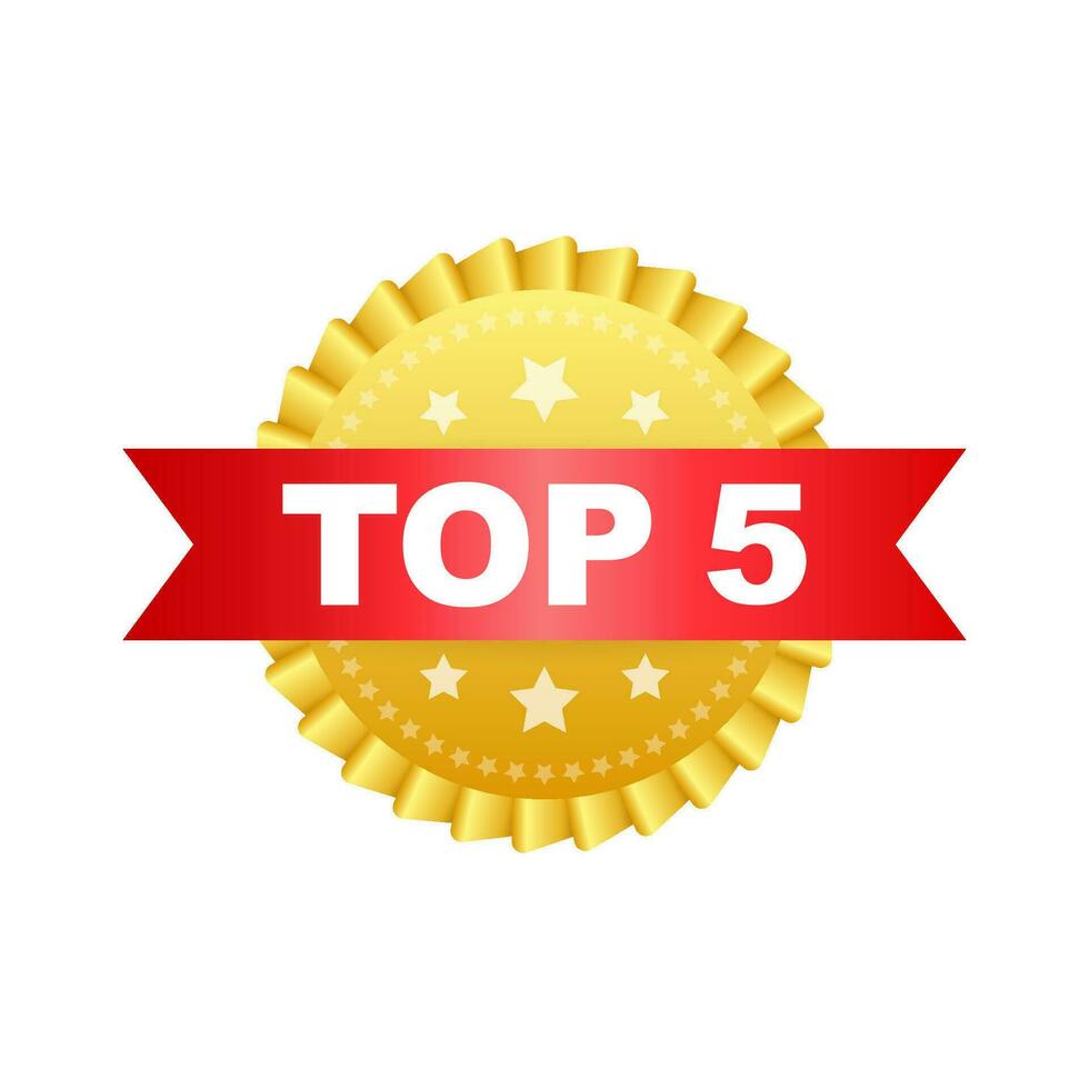 Top 5 label. Golden laurel wreath icon. Vector stock illustration