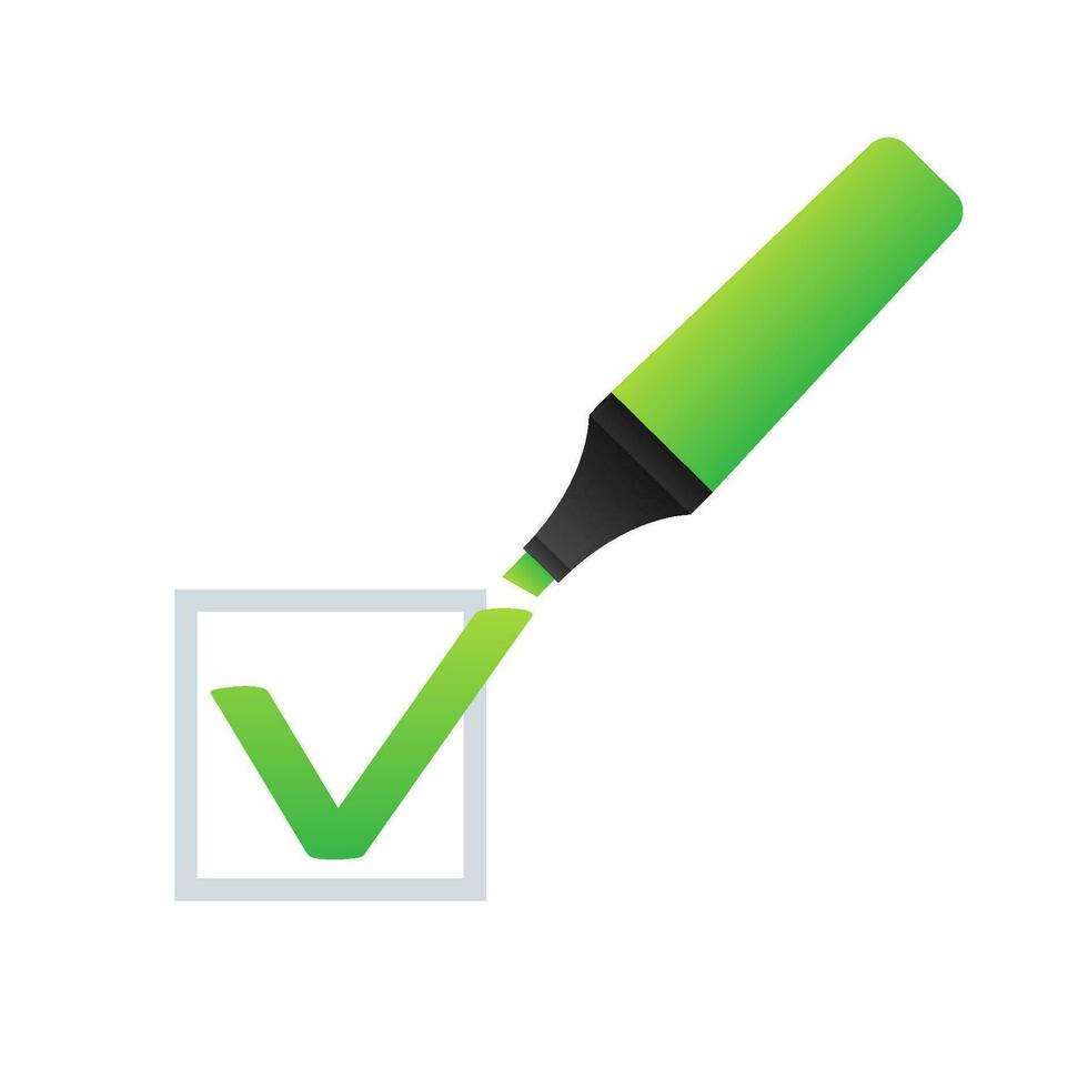 Check mark. Green approved star sticker on white background. Vector stock illustration.