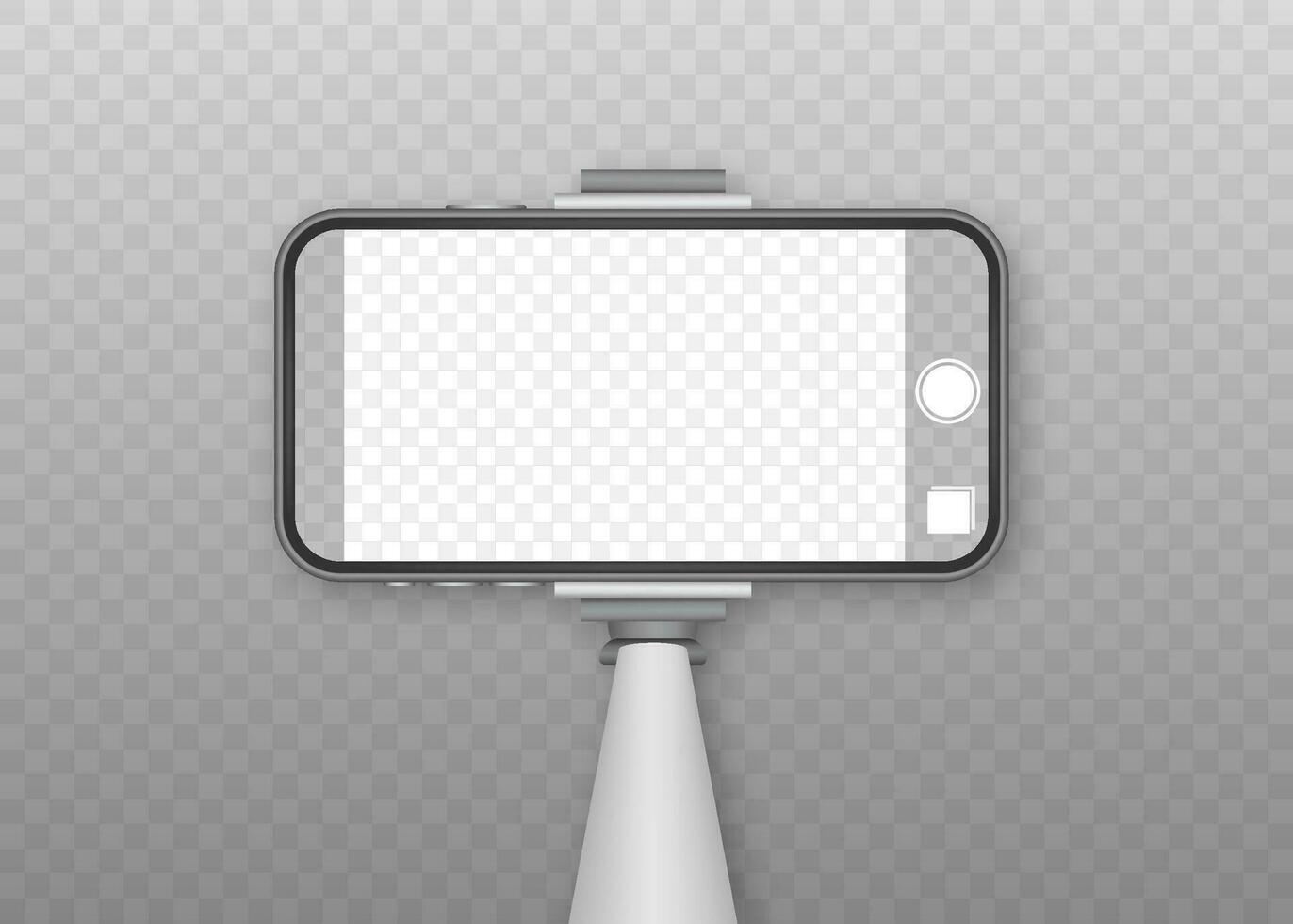 Monopod Selfie stick with empty smartphone screen. Stick for selfie. Vector stock illustration