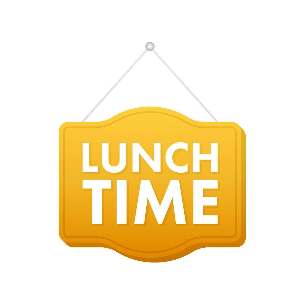 Flat icon with lunch time door sign on white background for cover design. Cooking background. Vector icon. Vector logo