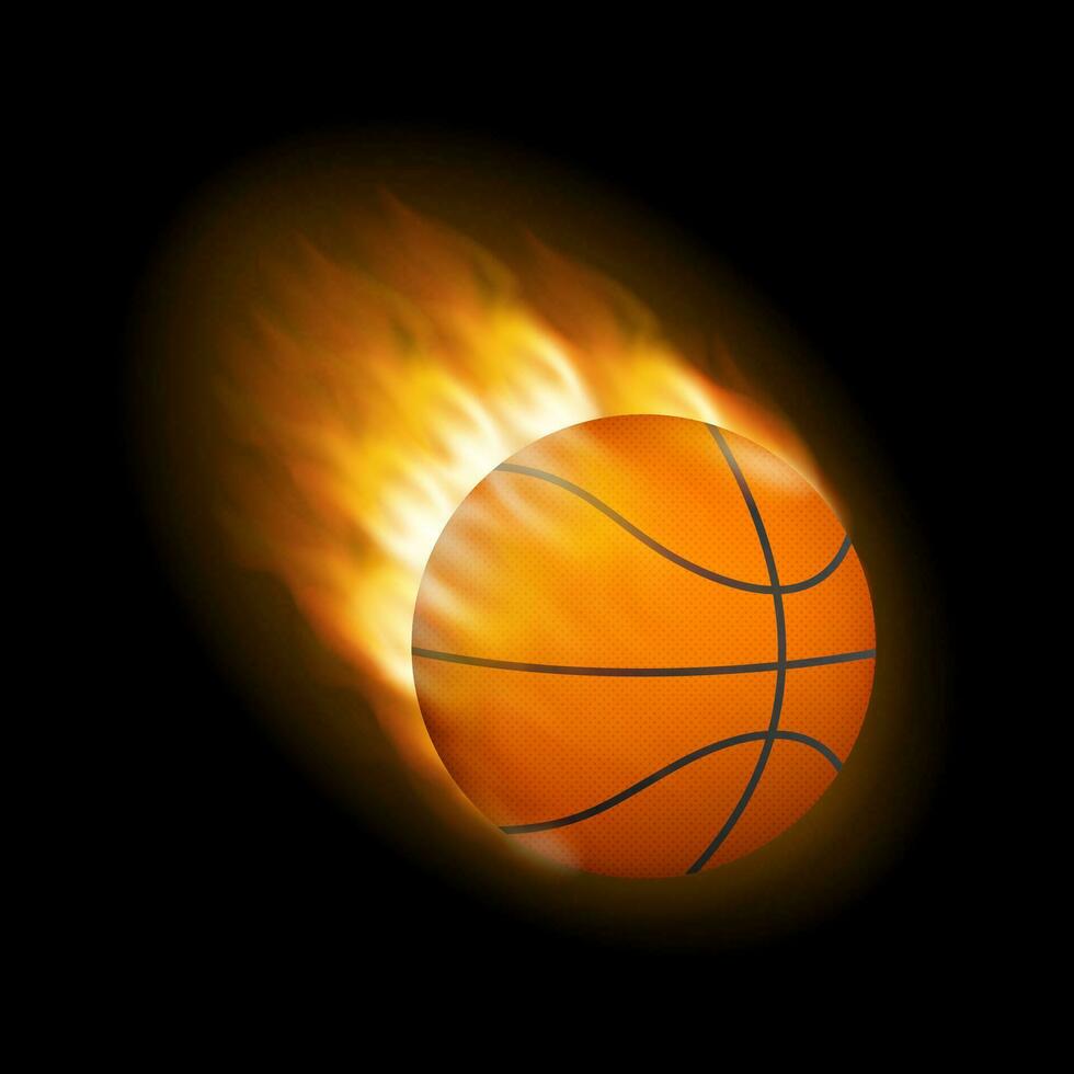 Fire burning basketball with background black. Vector stock illustration