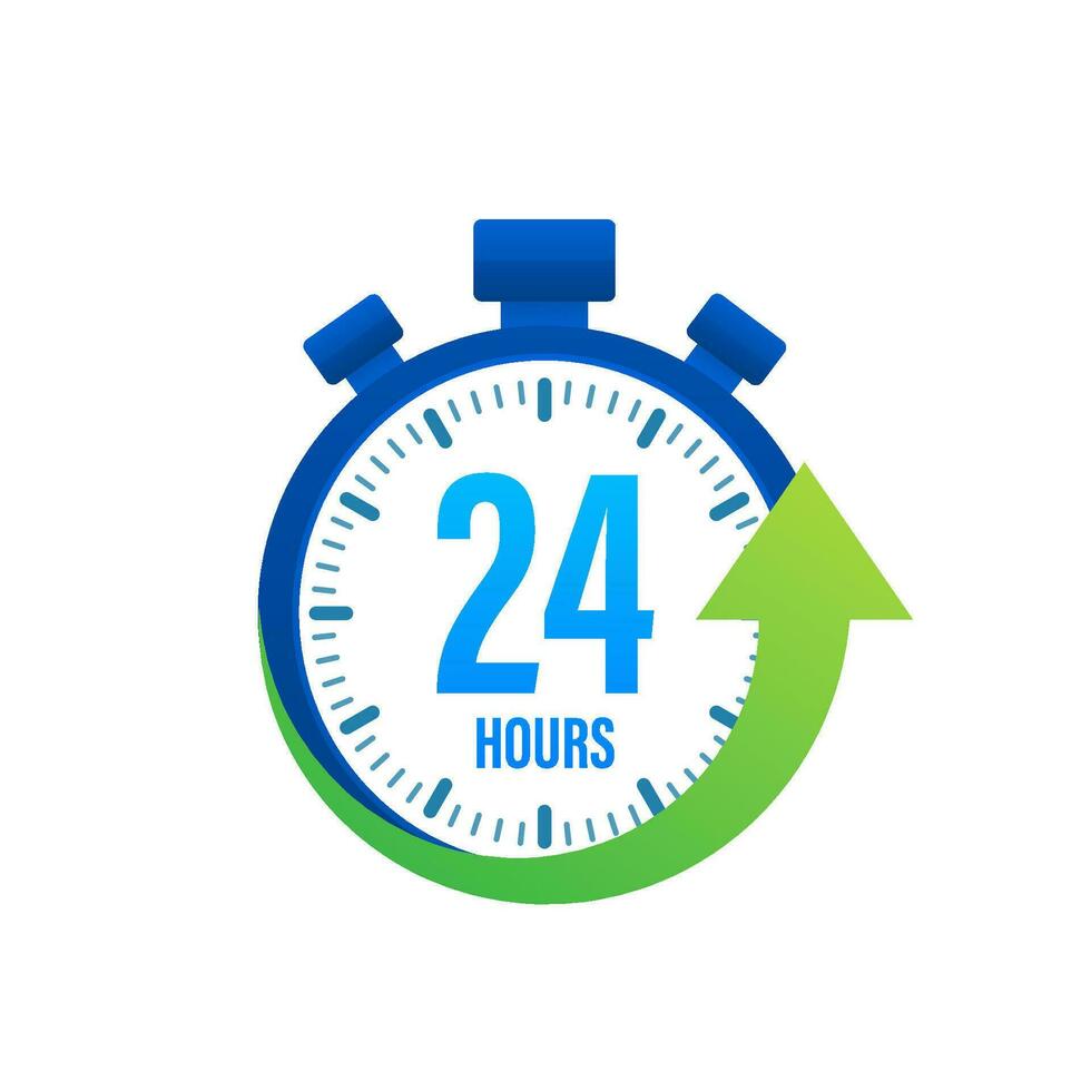 23 hour on blue clock. Online delivery service concept. Service center symbol. Watch, time icon. Vector stock illustration