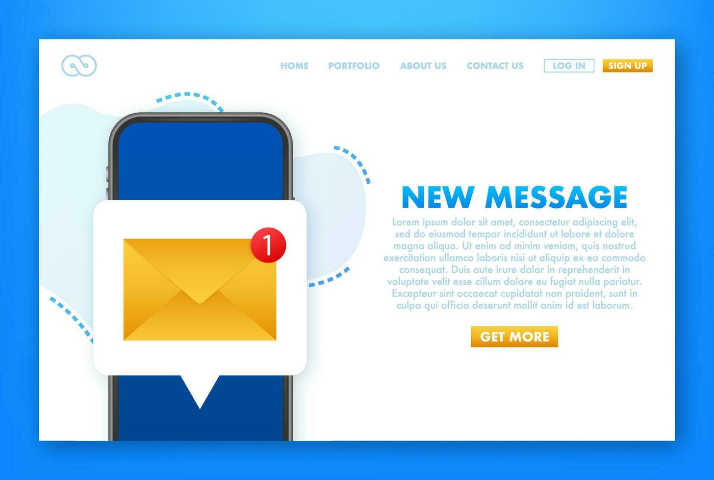 Email notification concept. New email on the smart phone screen. Vector stock illustration.