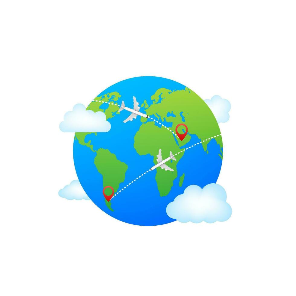 Plane flying around the world. Vector stock illustration