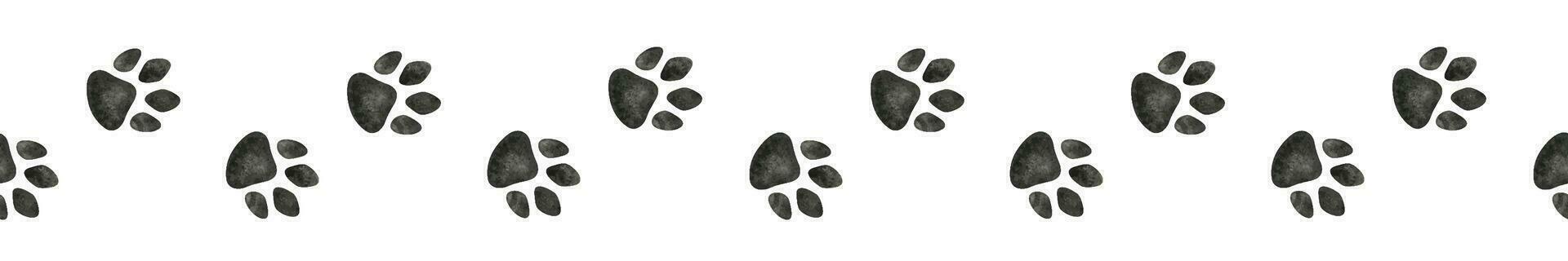 Dog or cat paw. Watercolor seamless border. Cute animal footprints for decoration, fabric, design, veterinary clinic, pet store, craft projects, logo, scrapbooking, pet tags. vector