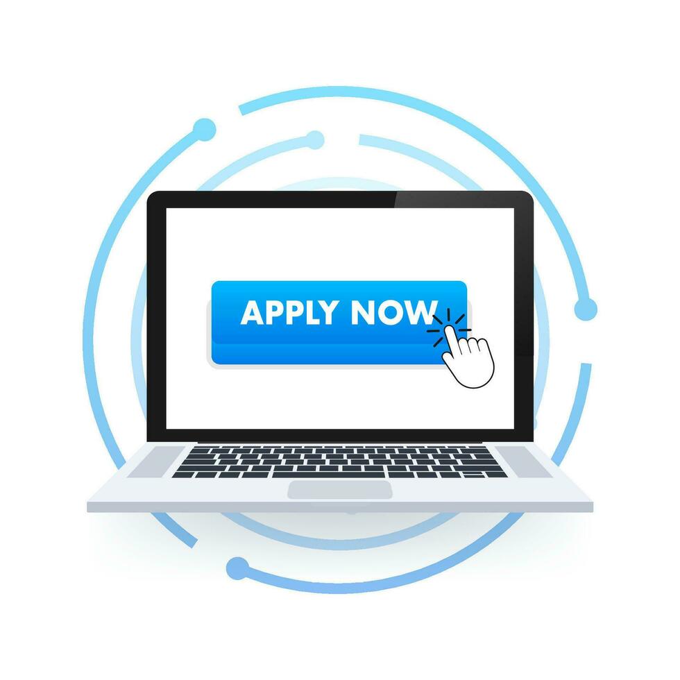 Apply now. Web banner. Arrow, cursor icon. Arrow vector icon. Hand click. Vector stock illustration