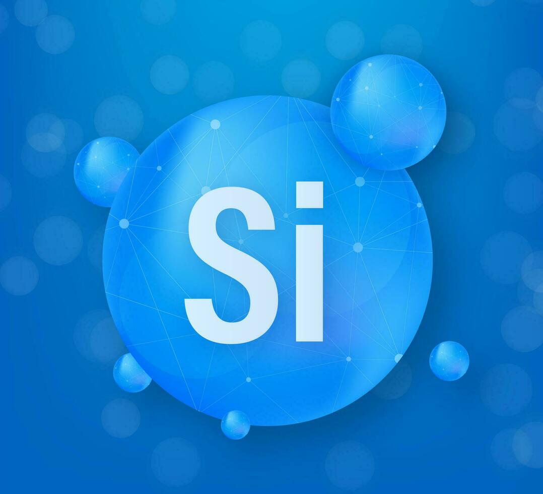 Mineral Si Silicium blue shining pill capsule icon. Substance For Beauty. Silicium Mineral Complex vector
