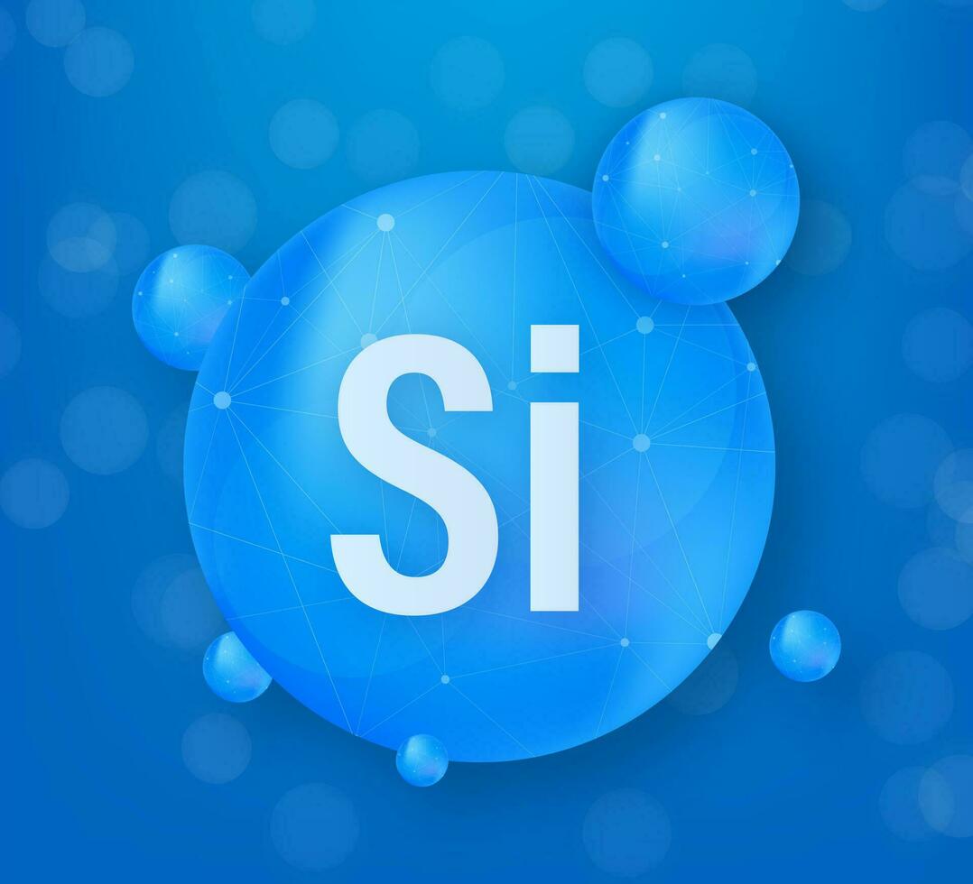 mineral si silicio azul brillante píldora cápsula icono. sustancia para belleza. silicio mineral complejo vector