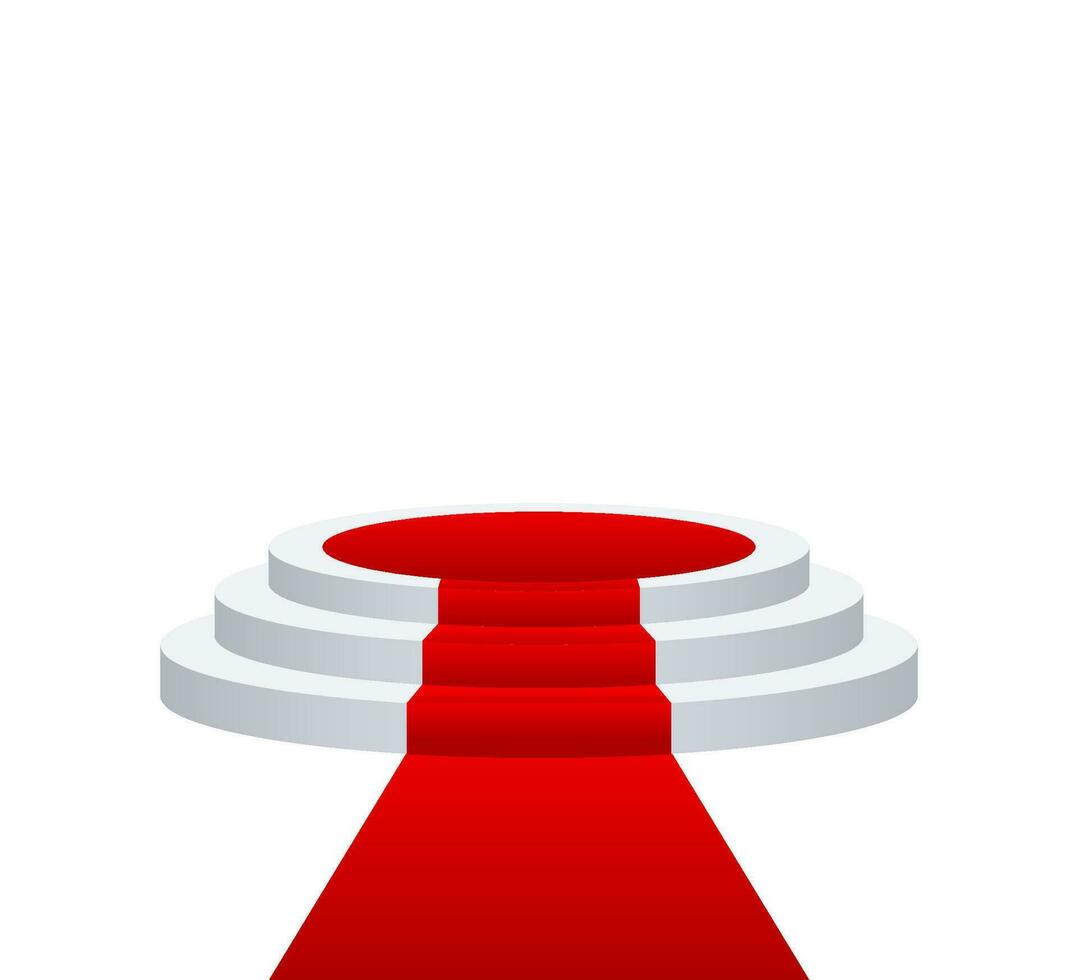 Stage for awards ceremony. Podium with red carpet. Pedestal. Spotlight. Vector illustration