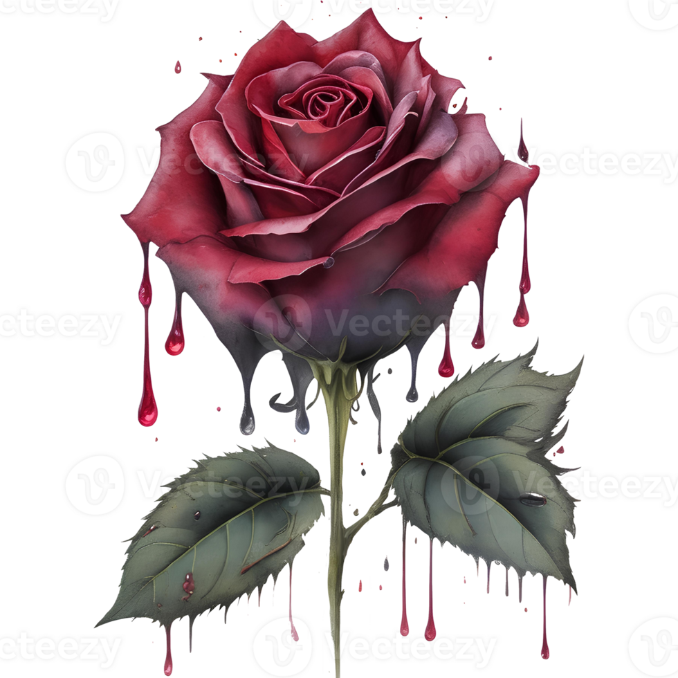Red rose with watercolor splashes . Floral design element AI GENERATIVE png