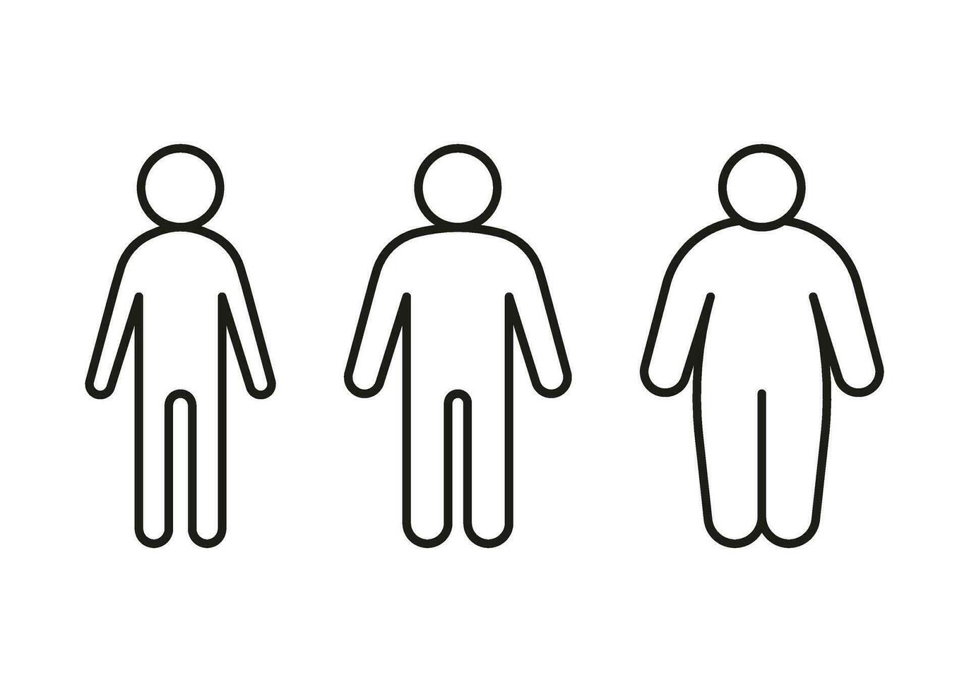 Type body of people thin, normal and obese fat line icon set. Figure and size person, body index mass. Vector outline illustration