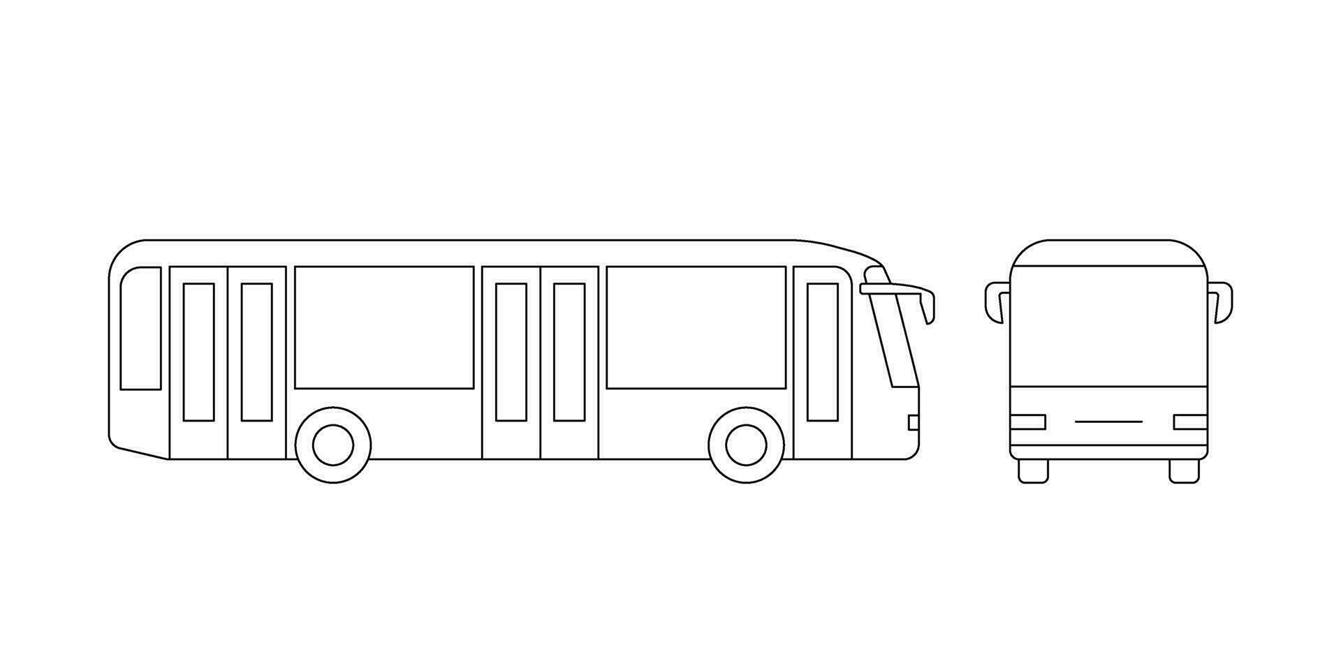 Bus for moving around city, public transportation model coloring line icon. Passenger transport. Side and front view. Vector sign outline