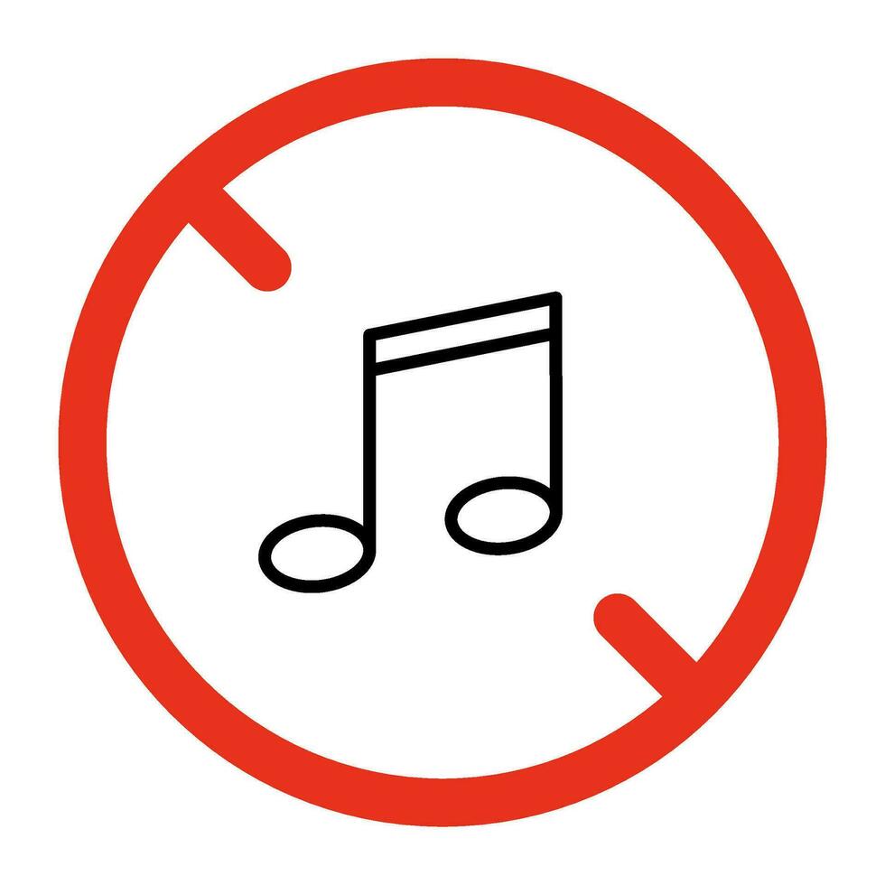Forbidden music loud sound and noise, ban music note sign. Prohibited bell ring symbol. Stop sounding music, restriction sound. Silence icon. Vector symbol
