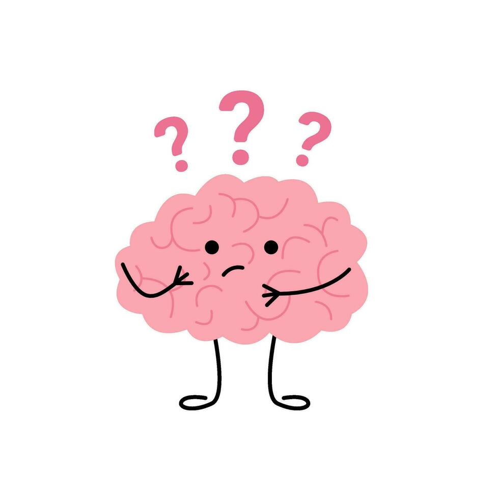 Brain think, doubt over question, cute child character. Confused brain,  seek answer. Vector illustration 29889417 Vector Art at Vecteezy