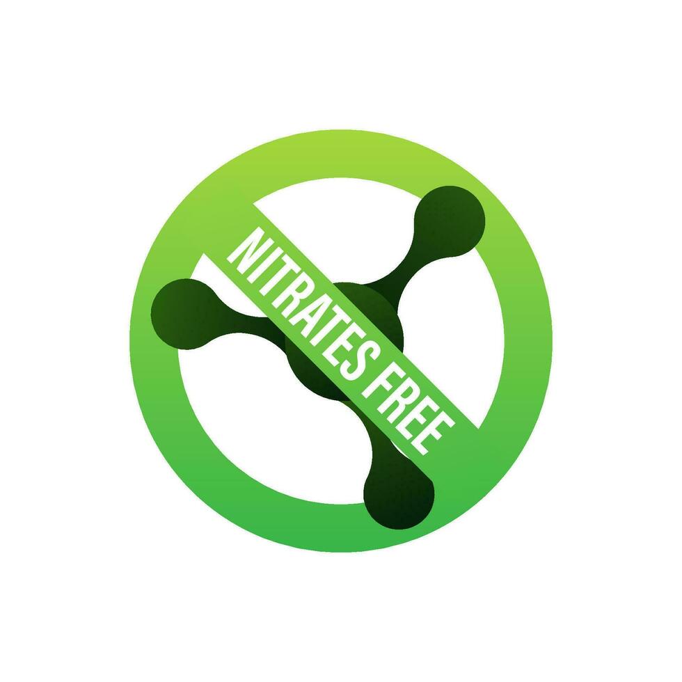 Nitrates free green symbol. Nitrate Forbidden. Nutrition Certified. Vector stock illustration