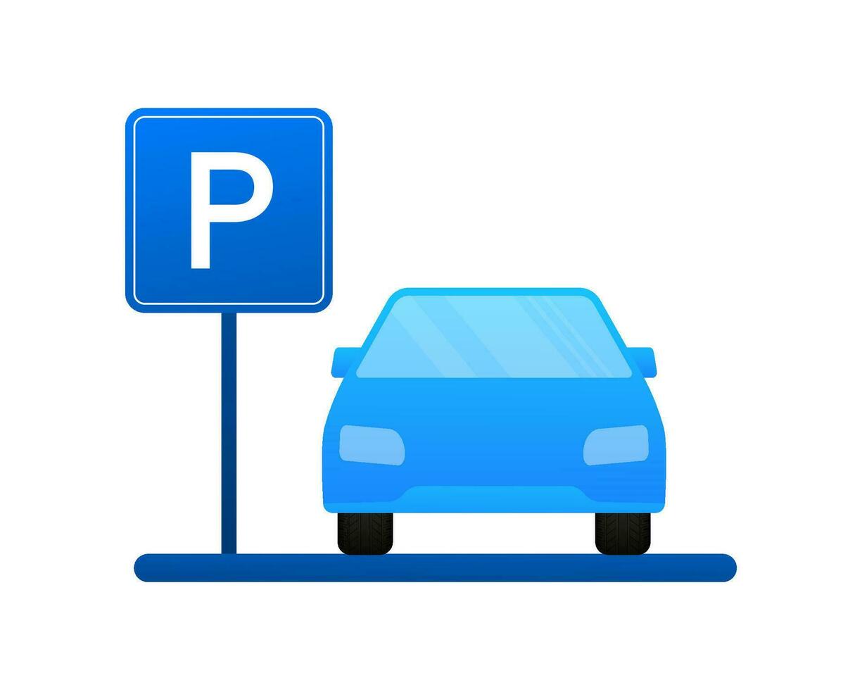 Template with blue parking. Logo, icon, label. Parking on white background. Web element. Vector stock illustration.