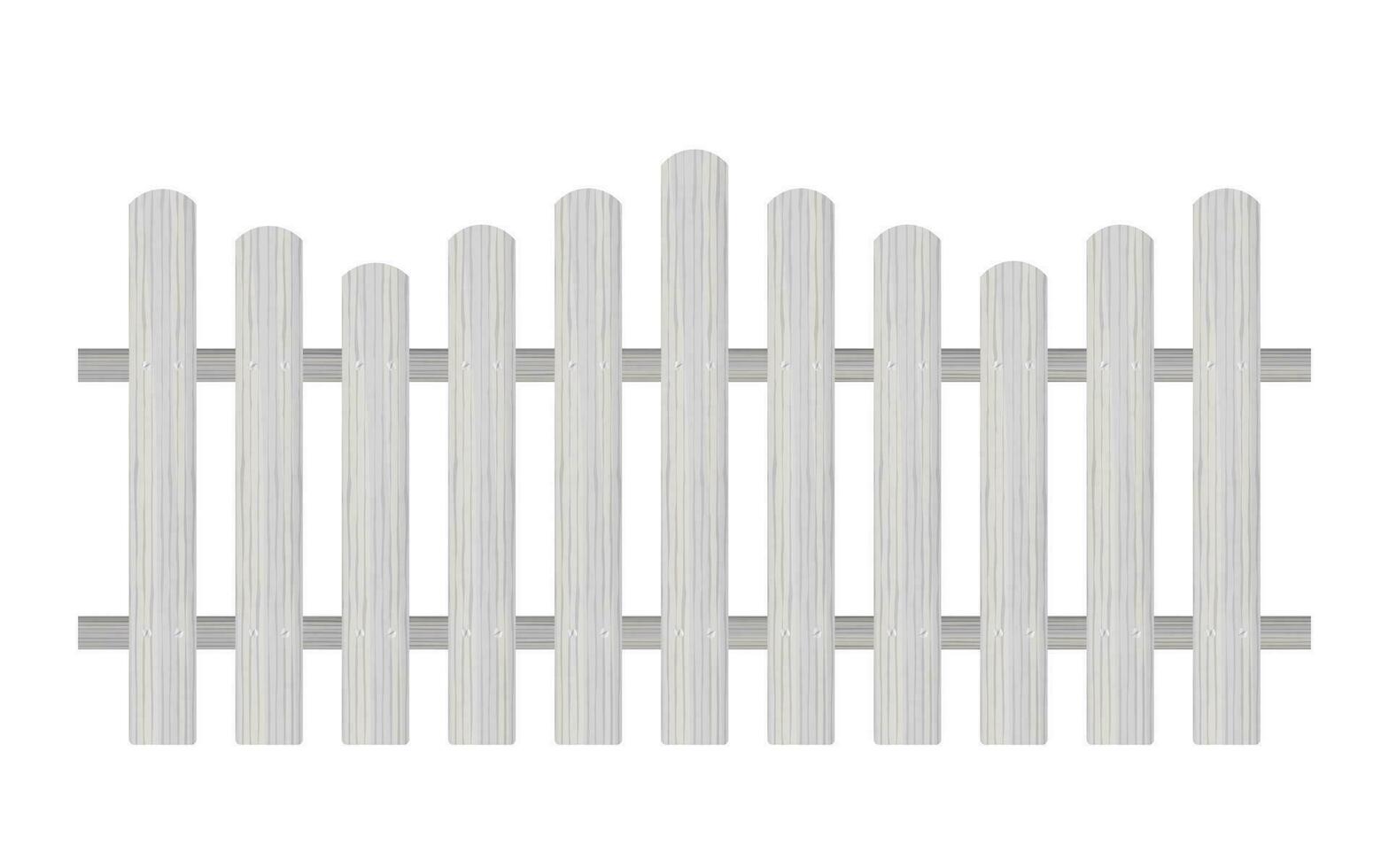 Picket fence, wooden textured, rounded edges. Vector stock illustration.