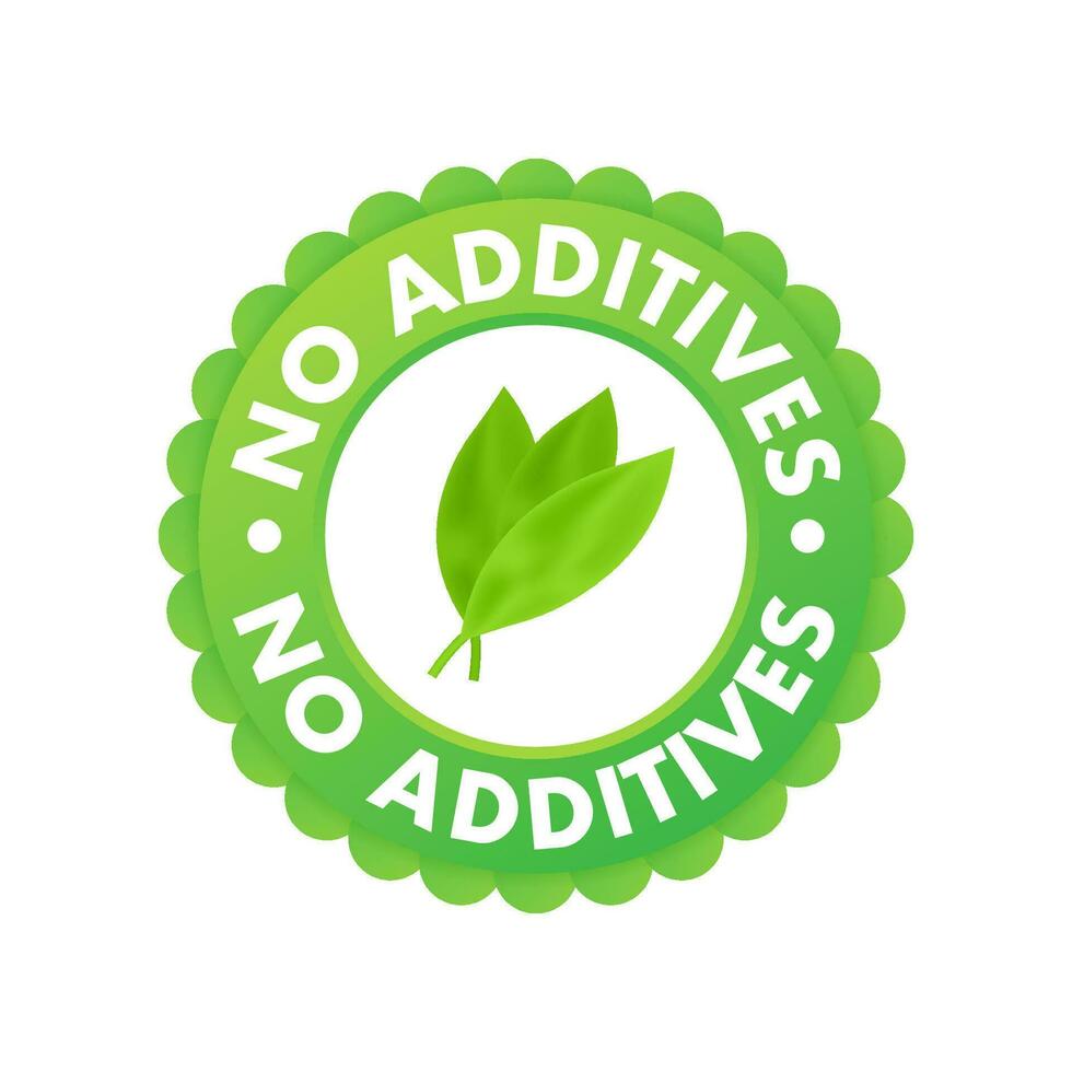 Green no additives logo on white background. Natural organic nutrition. Sign forbidden. vector