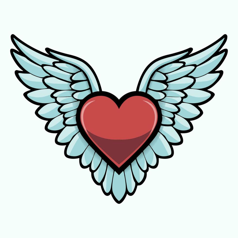Heart with wings basic cute logo vector isolated on white background.