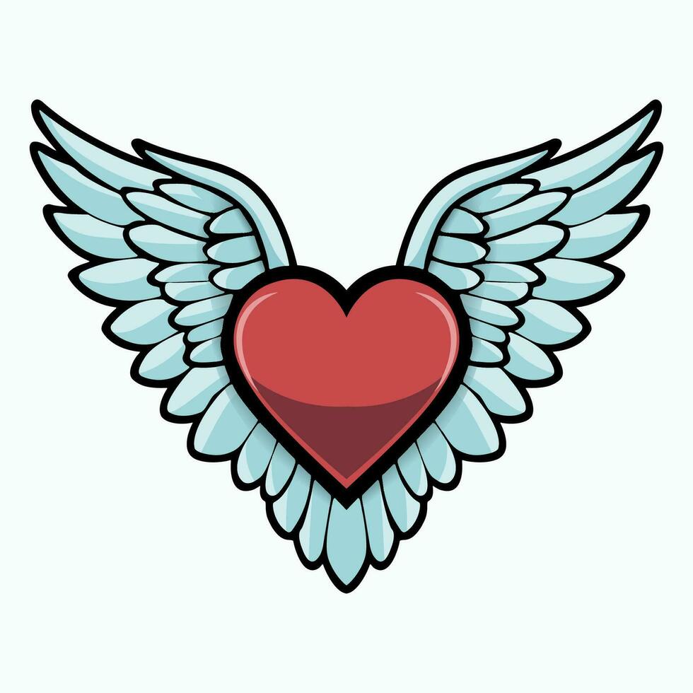 Heart with wings basic cute logo vector isolated on white background.