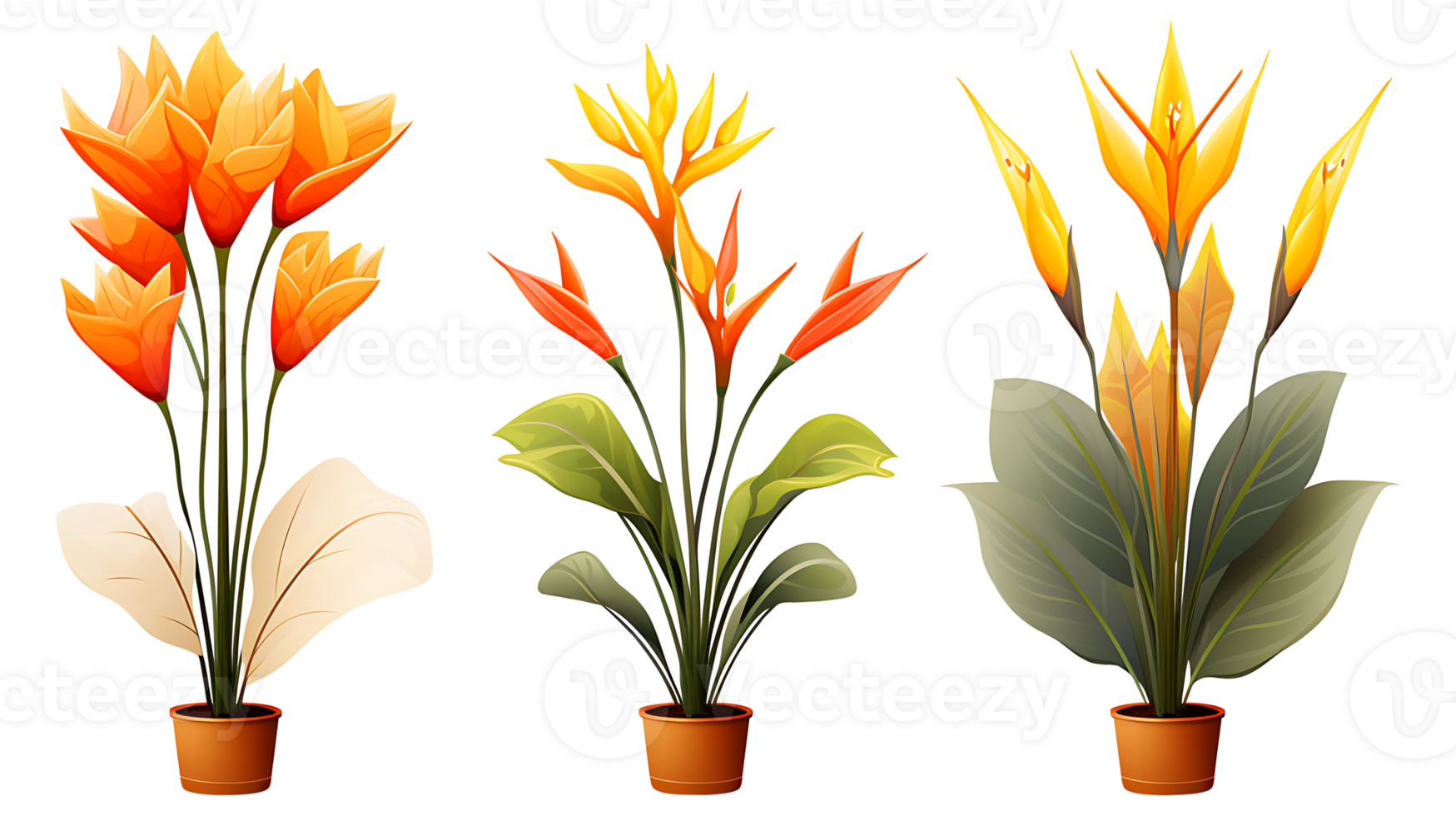 Vogel von Paradies Pflanze einstellen isoliert transparent Hintergrund ai generiert png