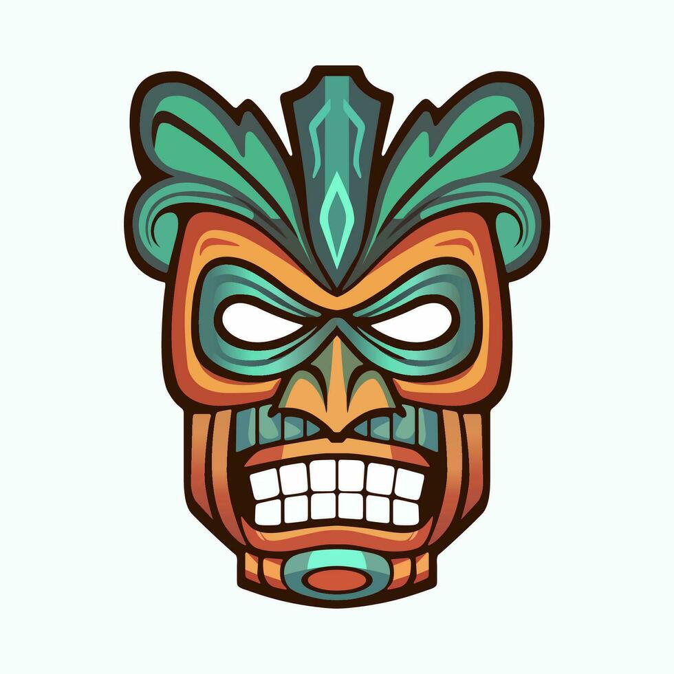 Illustration of tiki mask. Design element for decorations. Vector illustration.