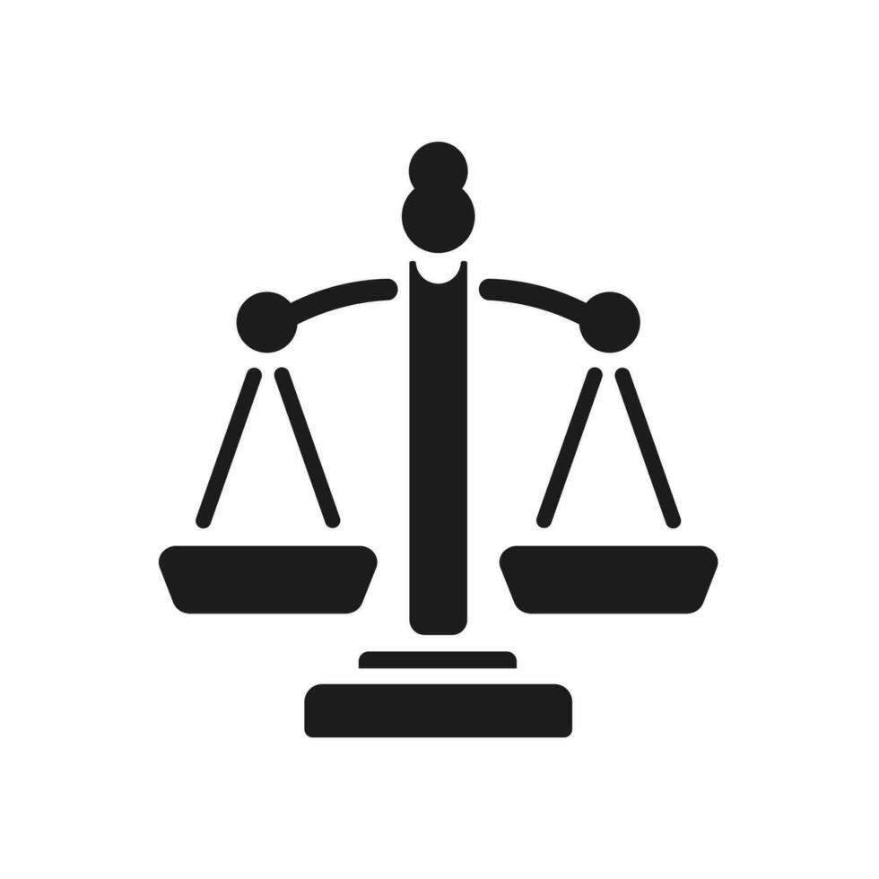 Black justice scales icon. Law balance symbol. Vector illustration. Compare logo symbol.