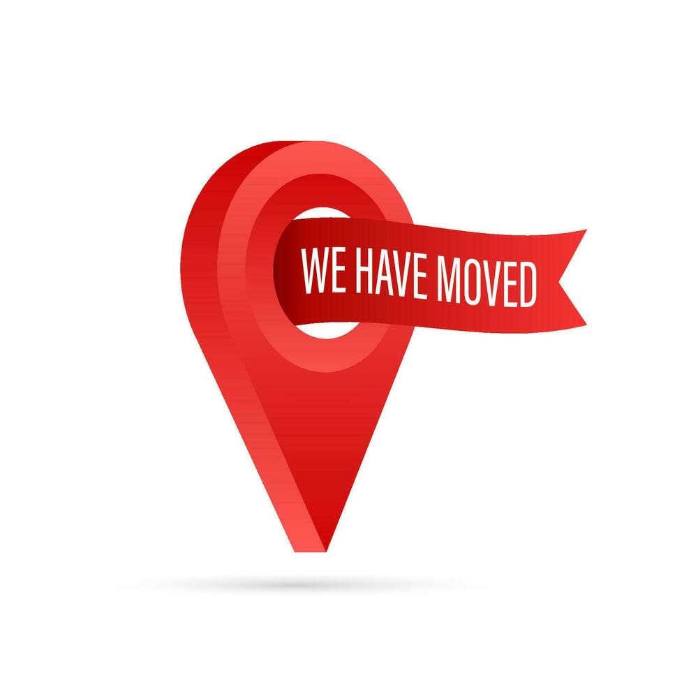 We have moved. Moving office sign. Clipart image isolated on blue background. Vector stock illustration