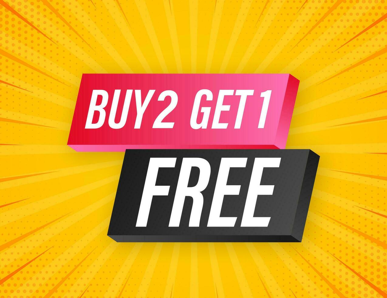 Buy 2 Get 1 Free, sale tag, banner design template. Vector stock illustration