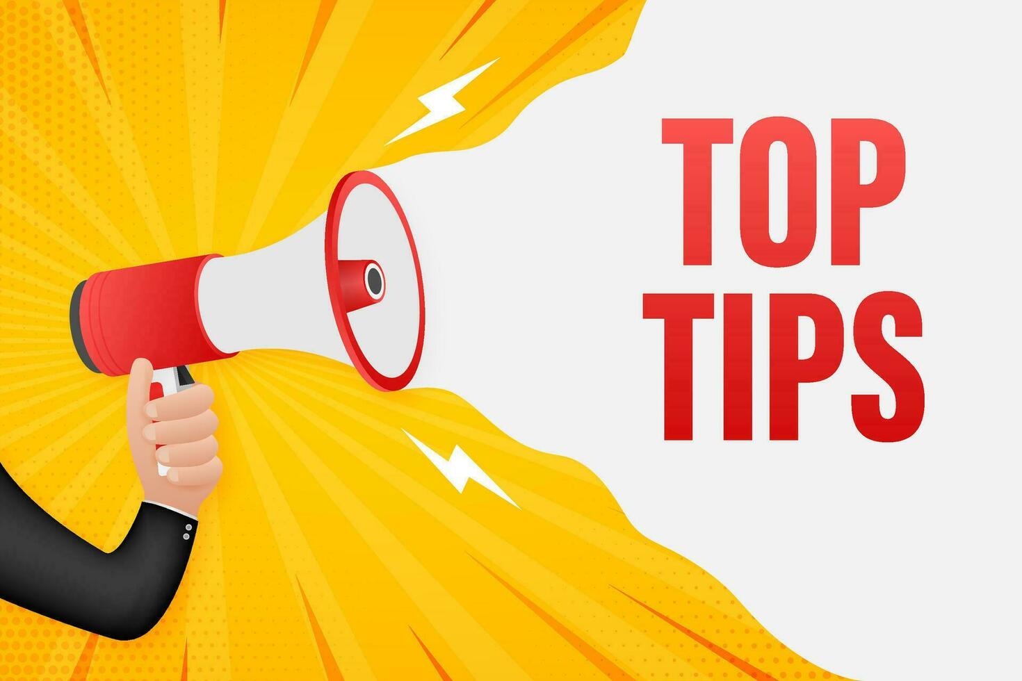 Hand Holding Megaphone with top tips. Megaphone banner. Web design. Vector stock illustration.