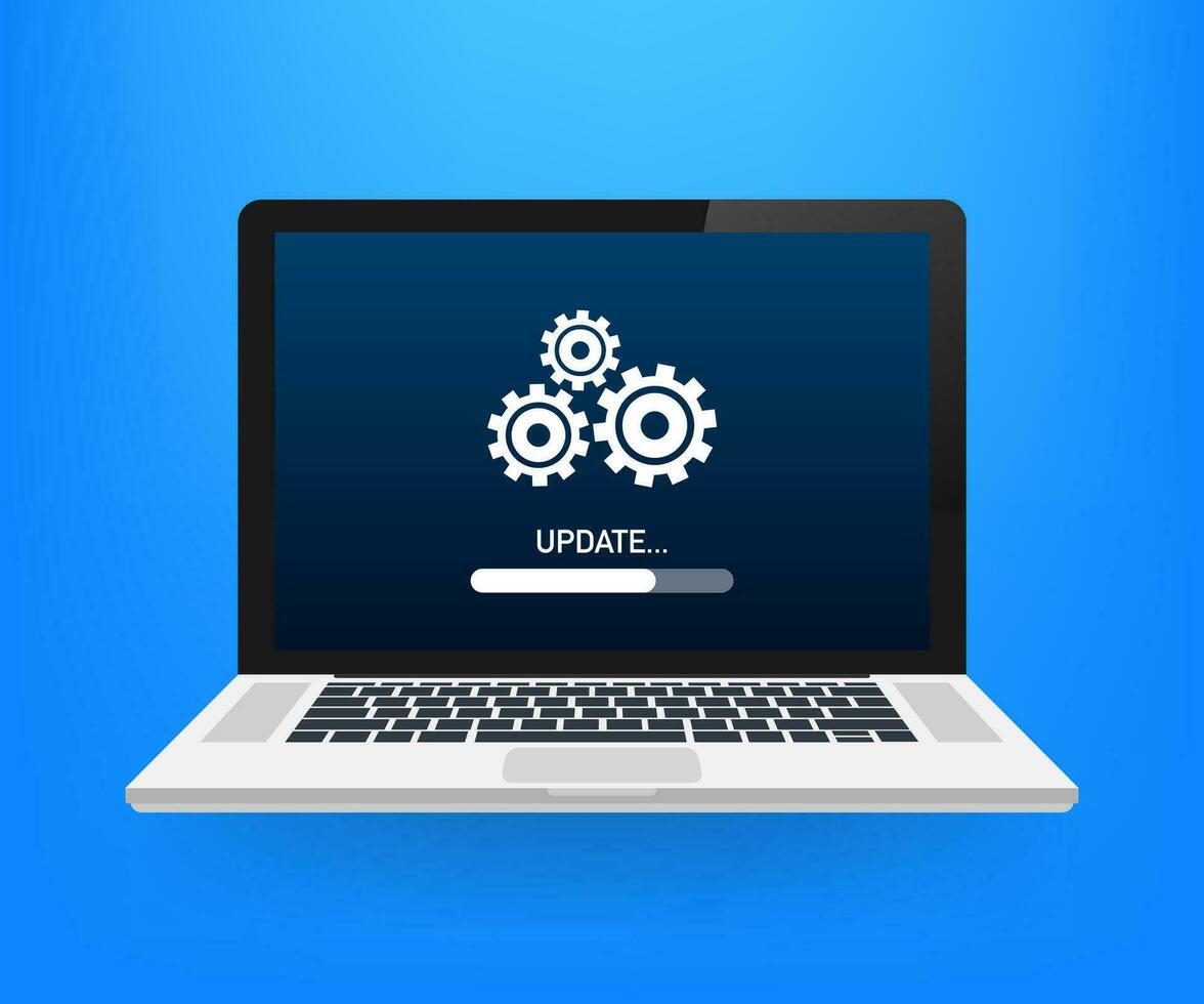 System software update, data update or synchronize with progress bar on the screen. Vector Illustration.