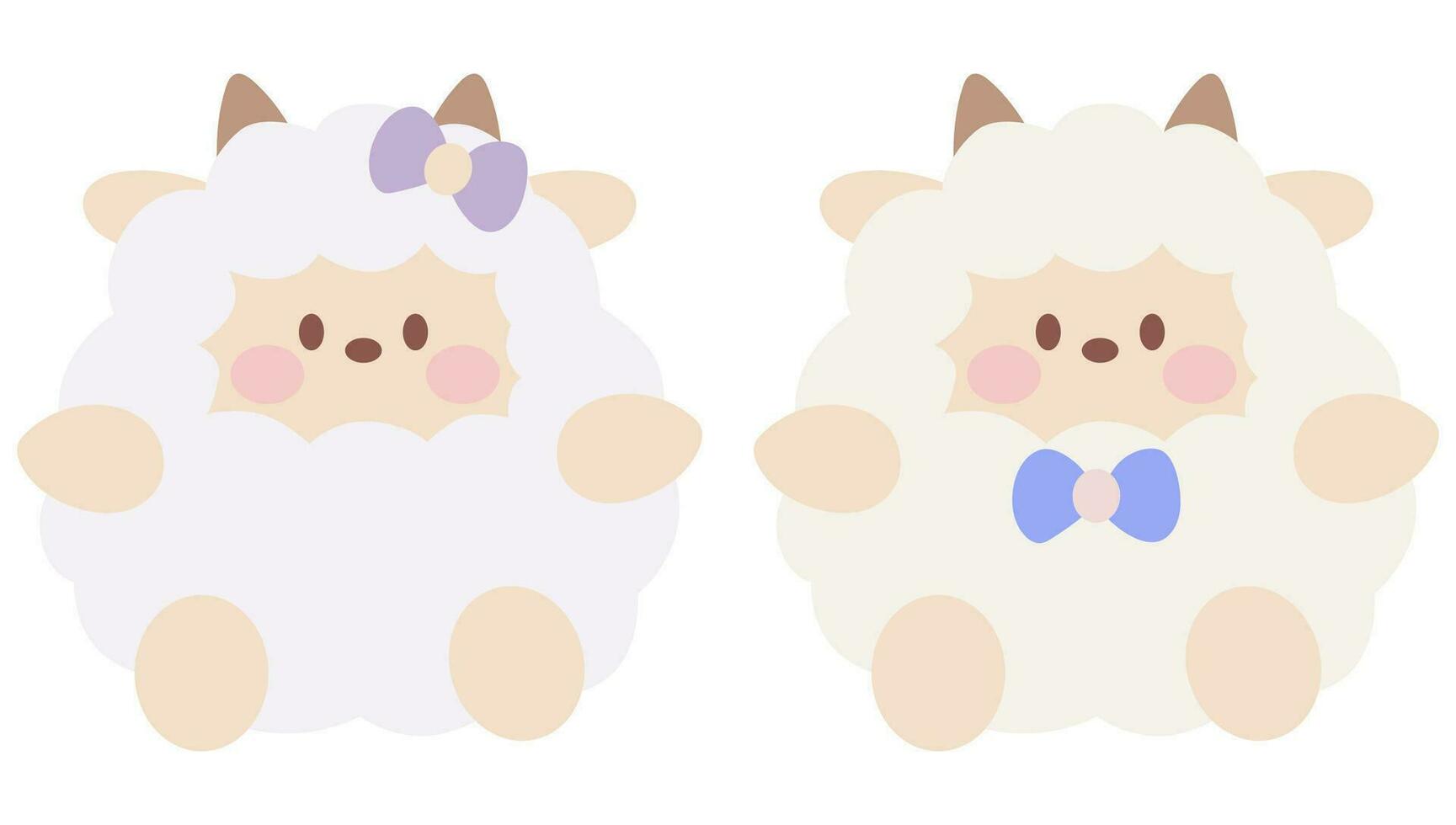 Cute baby lamb cartoon sitting. Cute sheep vector illustration set on white background.