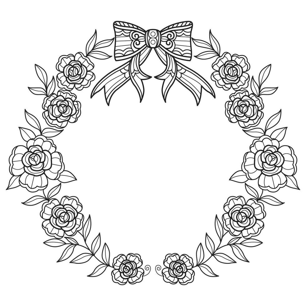 Bow wreath hand drawn for adult coloring book vector