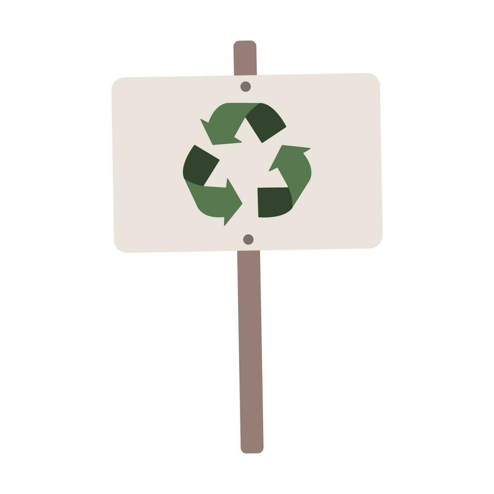 Vector recycle symbol with signboard flat icon.