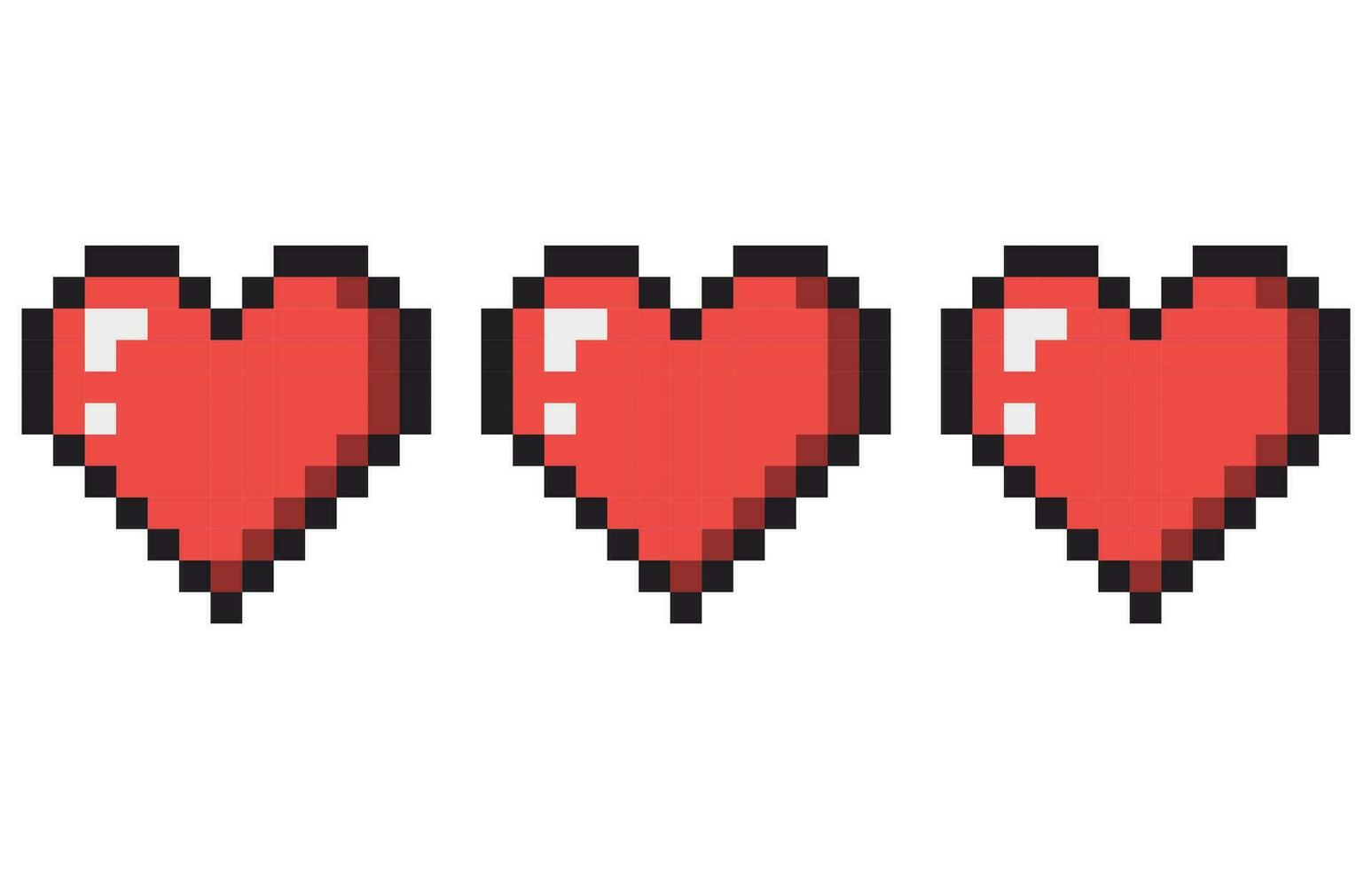 Full life point pixel. Three pixel hearts. vector