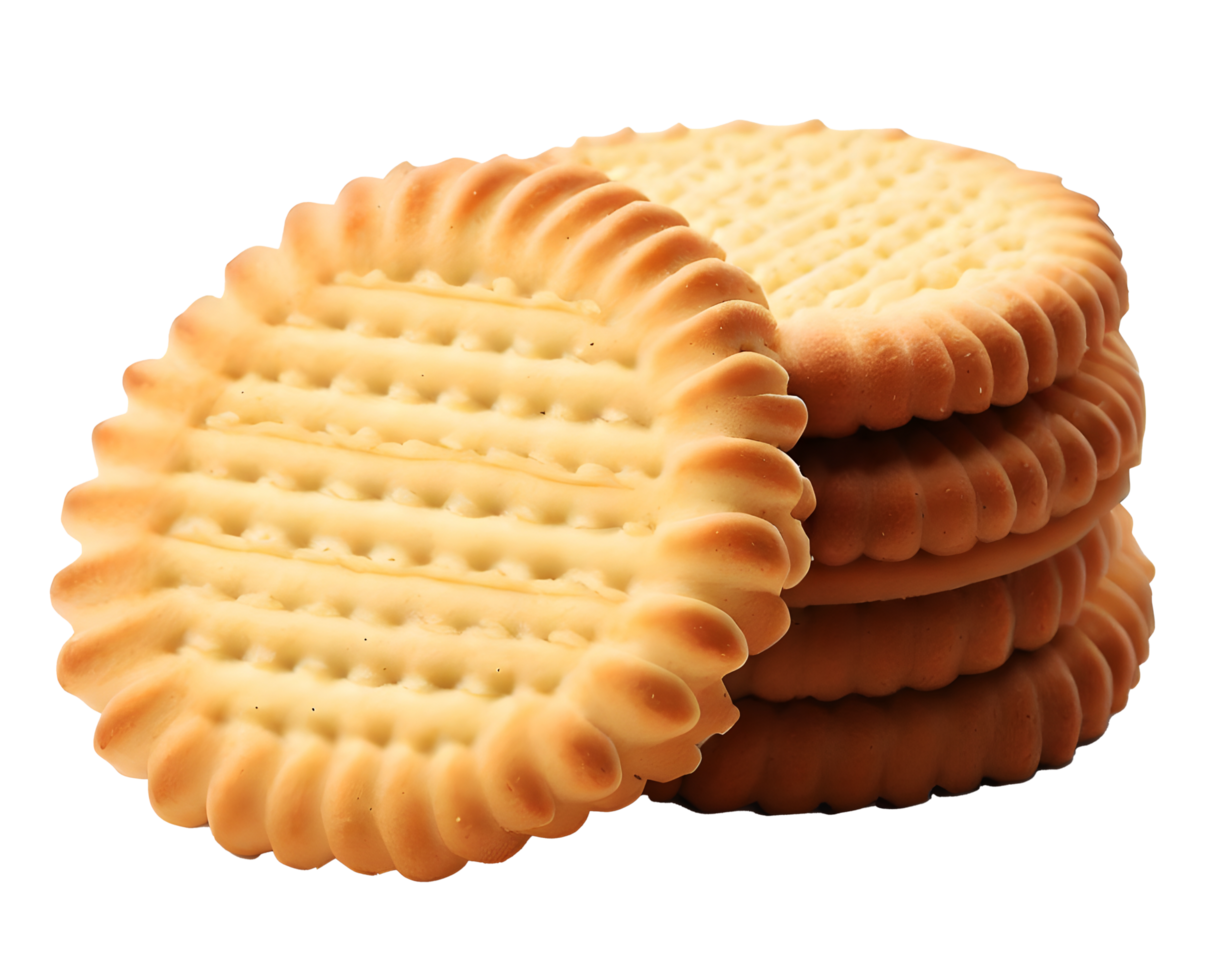 Whole wheat flour cracker or biscuit cookies on transparent. AI Generated png