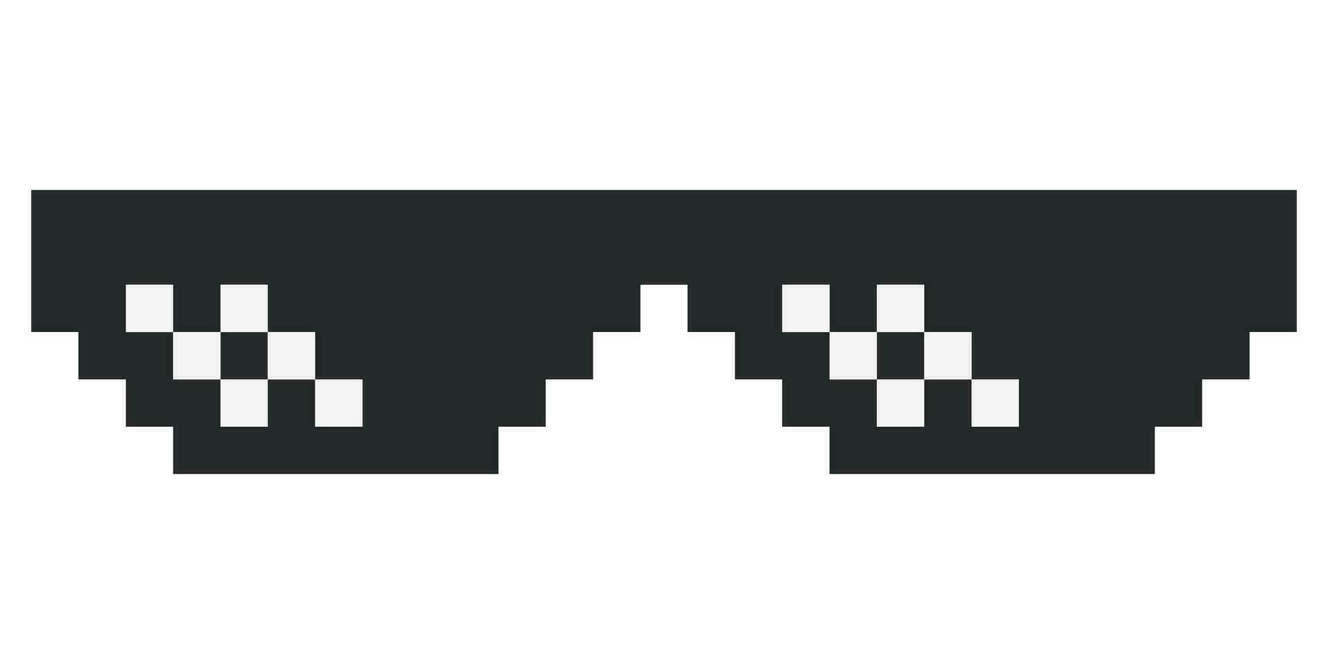 Pixel glasses in black and white vector illustration. Sun glasses pixel icon black color.