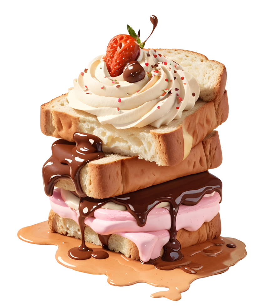 Watercolor fresh sweet breads strawberry and chocolate cake and cream with berry topping. Homemade bakery with dessert and food illustration. AI Generated png