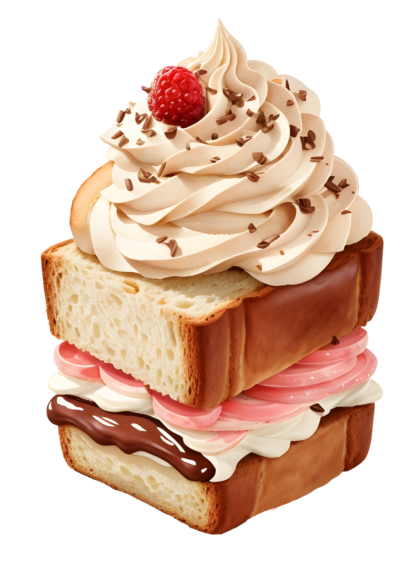 Watercolor fresh sweet breads strawberry and chocolate cake and cream