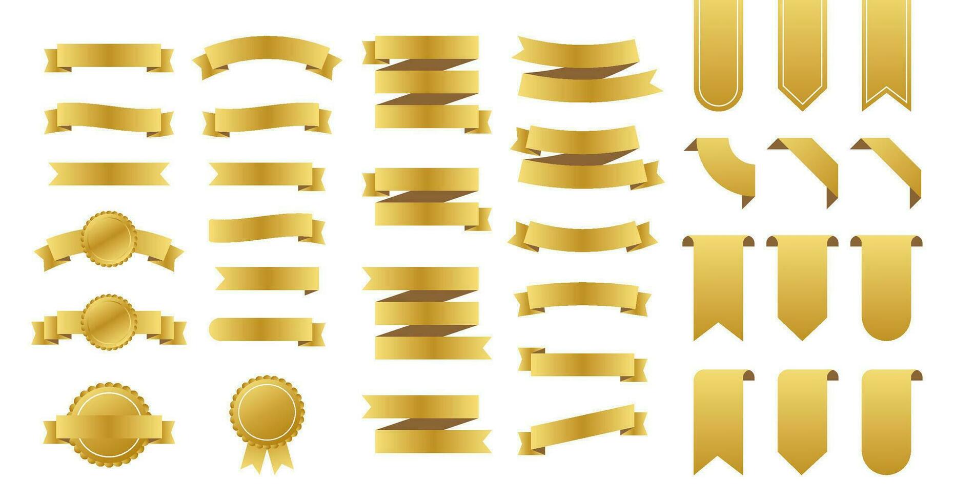 Gold ribbons banners. Set of ribbons. Vector illustration.