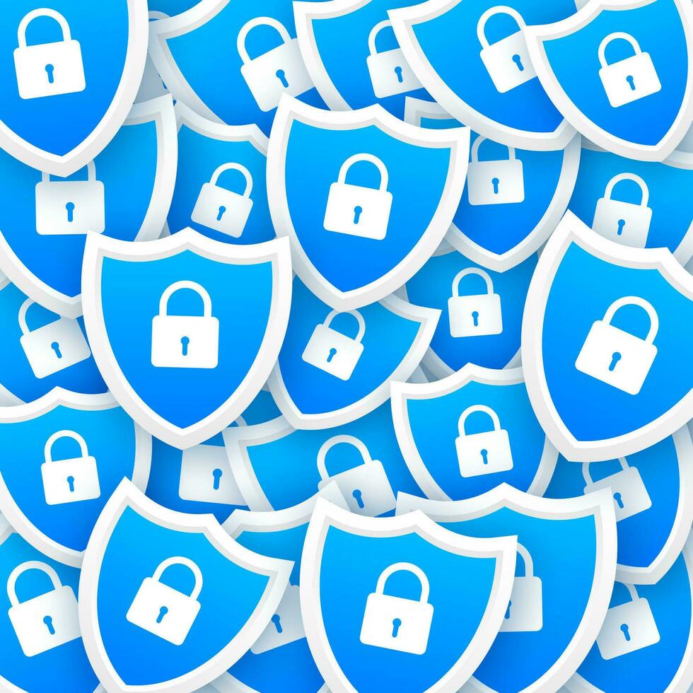 Cyber security vector logo with shield and check mark. Sticker boom style. Security shield concept. Internet security. Vector illustration